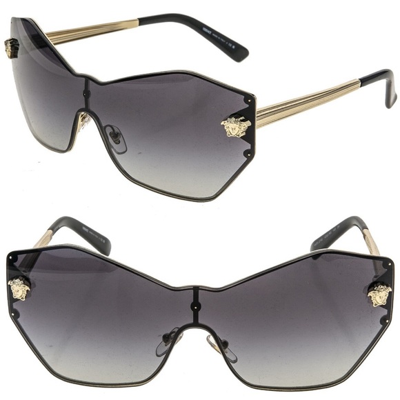 VERSACE 2182 SHIELD MEDUSA SUNGLASSES BLACK AND GOLD WITH CASE NWOT main image 7